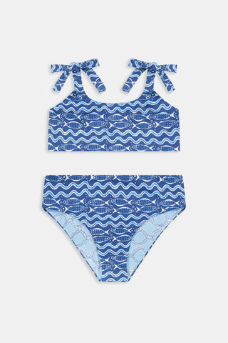 Roller Rabbit Navy Kids Fish Stripe/Ruban Reversible Cora Bikini
