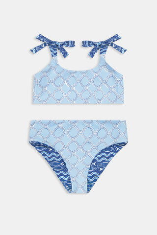 Roller Rabbit Navy Kids Fish Stripe/Ruban Reversible Cora Bikini