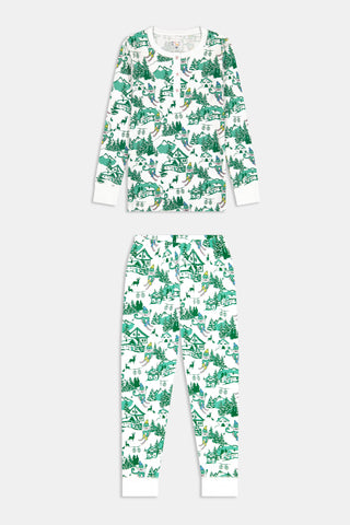 Roller Rabbit Green Kids Ski Toile Pajamas