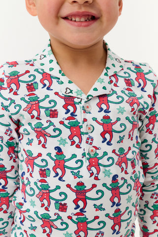 Roller Rabbit Green Kids Monkey Mas Patchwork Parker Polo Pajamas