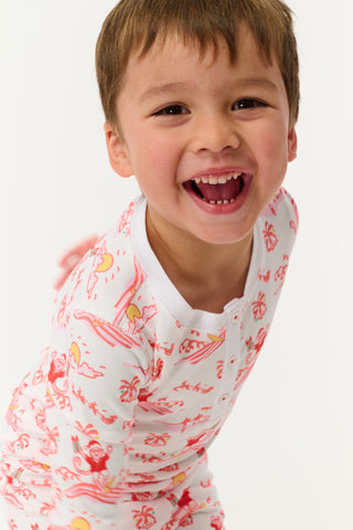 Roller Rabbit Red Kids Surfing Santa Pajamas