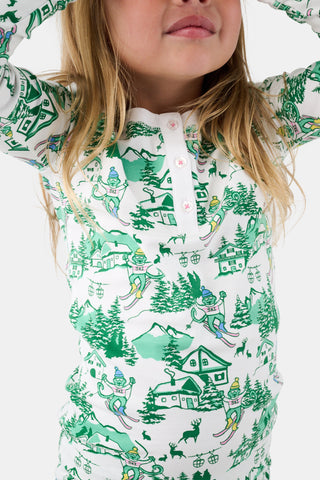 Roller Rabbit Green Kids Ski Toile Pajamas