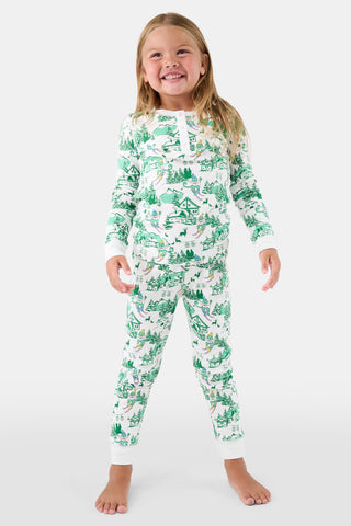 Roller Rabbit Green Kids Ski Toile Pajamas