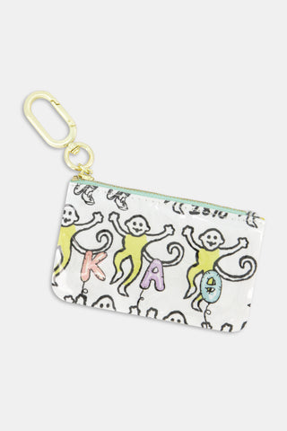 Show off your Kappa Alpha Theta spirit with the Roller Rabbit Kappa Alpha Theta Monkey Coin Pouch—a small white zippered pouch featuring playful monkeys, pastel K, A, and O letters, and a gold clip.