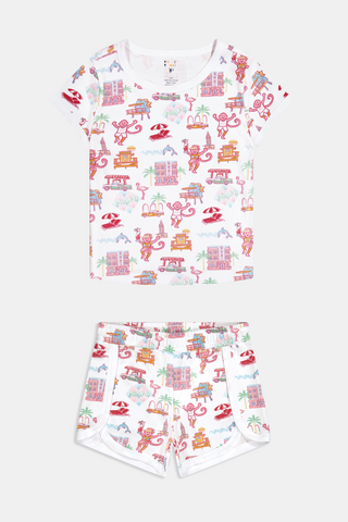 Roller Rabbit Pink Miami Monkey Polo Pajamas
