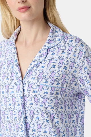 Roller Rabbit Lavender Monkey Long Sleeve Polo Pajamas