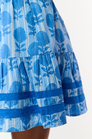 Roller Rabbit Blue Linna Floral Fleet Skirt