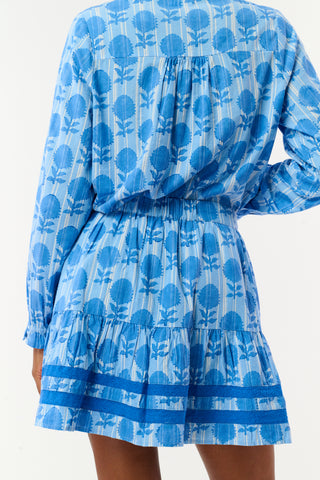 Roller Rabbit Blue Linna Floral Fleet Skirt