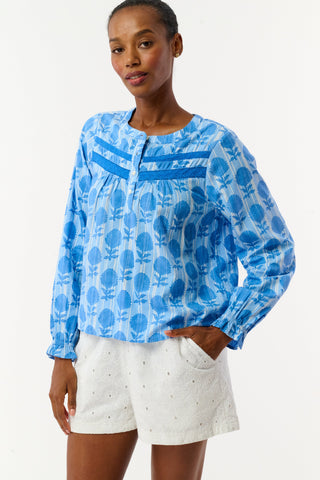 Roller Rabbit Blue Linna Floral Jasper Top