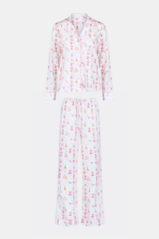 Roller Rabbit Pink Sugarplum Lattice Long Sleeve Polo Pajamas