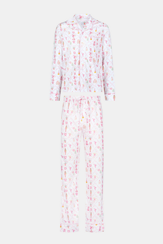 Roller Rabbit Pink Mens Sugarplum Lattice Long Sleeve Polo Pajamas