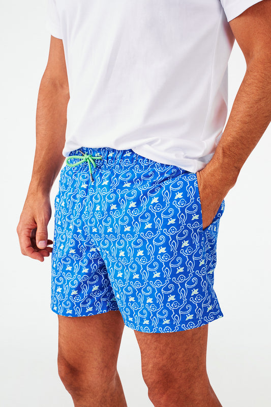 Roller Rabbit Men's Cobalt Monkey Swim Trunk