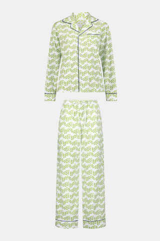 Roller Rabbit Lime Mens Minnows Long Sleeve Polo Pajamas