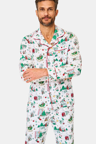 ROLLER RABBIT GREEN MENS SNOW VILLAGE LONG SLEEVE POLO PAJAMAS