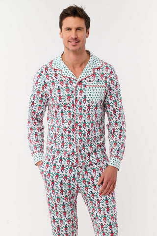 Roller Rabbit Green Mens Monkey Mas Patchwork Long Sleeve Polo Pajamas