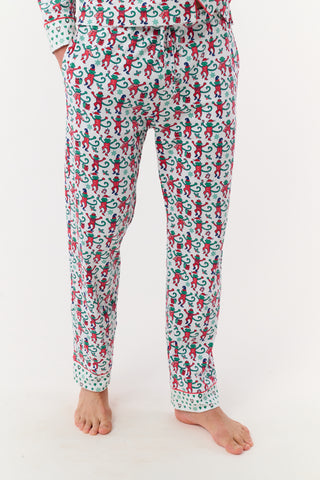 Roller Rabbit Green Mens Monkey Mas Patchwork Long Sleeve Polo Pajamas