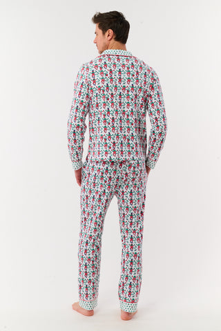 Roller Rabbit Green Mens Monkey Mas Patchwork Long Sleeve Polo Pajamas