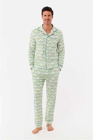 Roller Rabbit Lime Mens Minnows Long Sleeve Polo Pajamas
