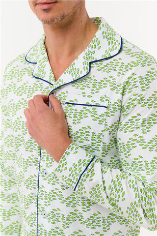 Roller Rabbit Lime Mens Minnows Long Sleeve Polo Pajamas