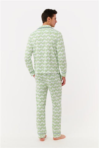 Roller Rabbit Lime Mens Minnows Long Sleeve Polo Pajamas