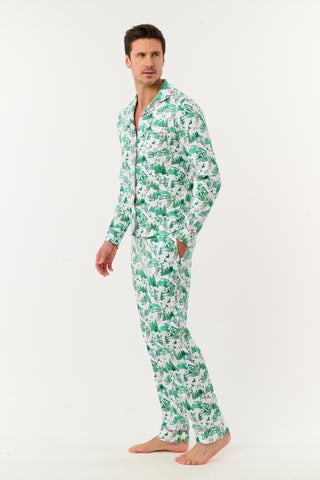 Roller Rabbit Green Mens Ski Toile Long Sleeve Polo Pajamas