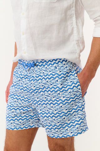 Roller Rabbit White Mens Fish Stripe Swim Trunks