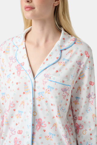 Roller Rabbit Monkey Said Yes Long Sleeve Polo Pajamas 