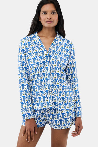 Roller Rabbit Women's Blue Monkey Paola Polo Pajamas