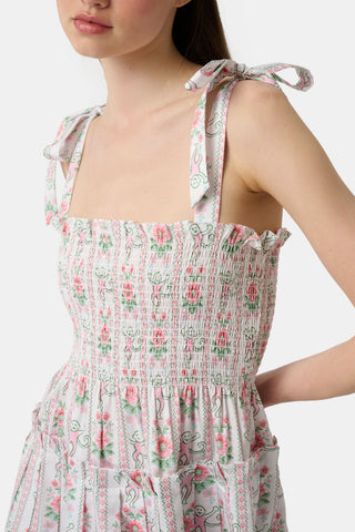 Roller Rabbit x Hill House Pink Monkey Block Stripe Ribbon Charlotte Nap Dress