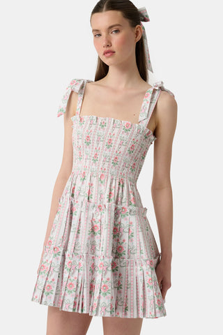 Roller Rabbit x Hill House Pink Monkey Block Stripe Ribbon Charlotte Nap Dress