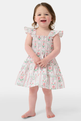 Roller Rabbit Pink Kids Monkey Block Stripe Tiny Ellie Nap Dress