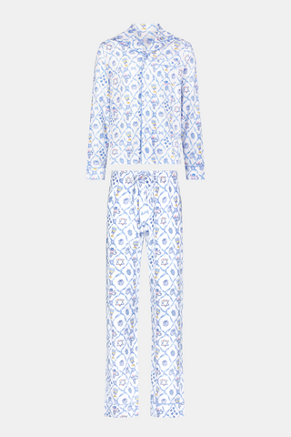 Roller Rabbit Blue Mens Starry Nights Lattice Long Sleeve Polo Pajamas