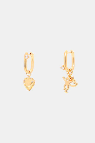 MADISON 501 Monkey Heart Oval Hoops featuring one dangling heart charm and one dangling monkey charm, each set with a small clear stone.