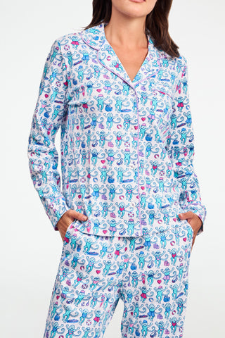 Newport Beach Monkey Long Sleeve Polo Pajamas