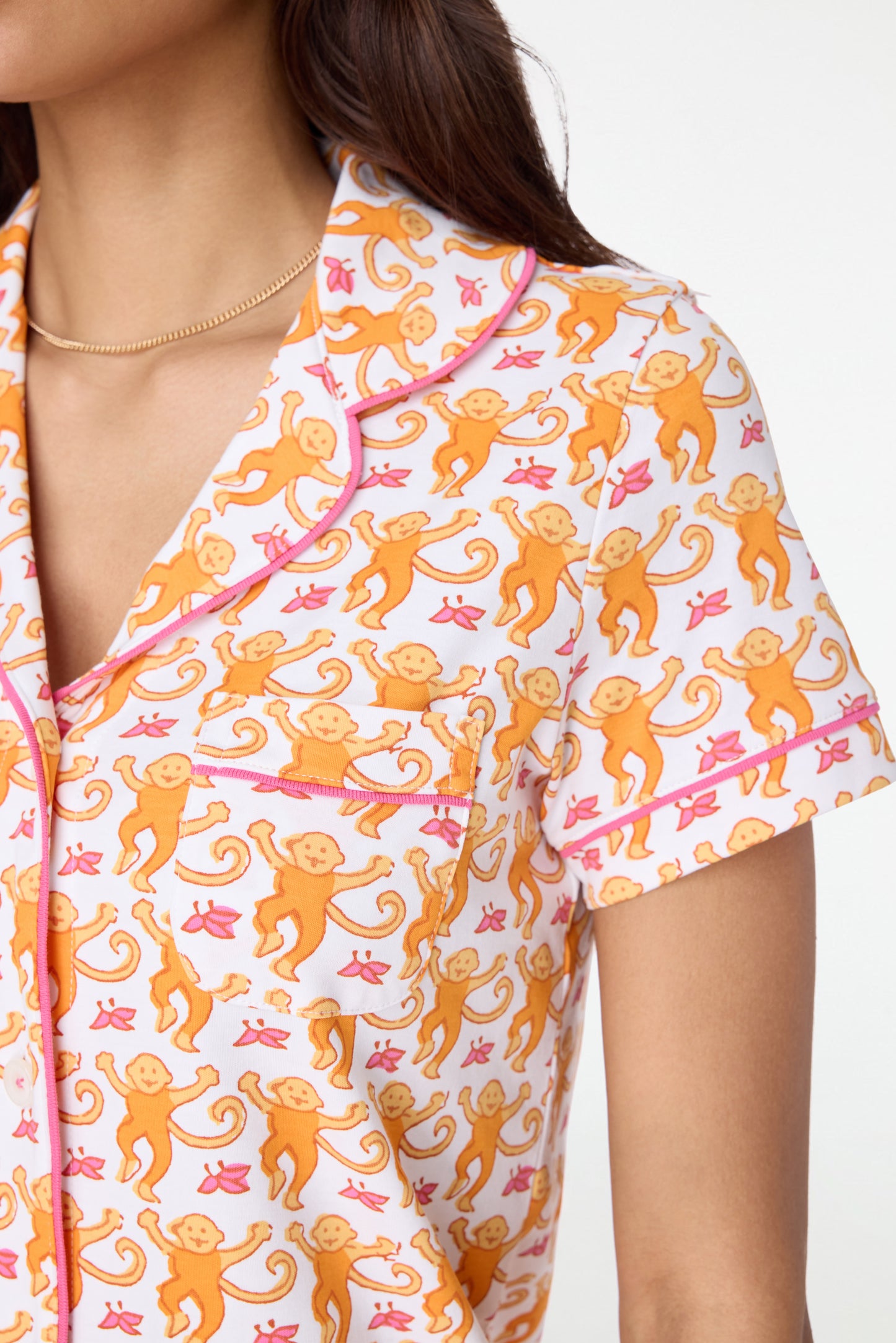 Roller Rabbit Orange Monkey Short Sleeve Polo Pajamas
