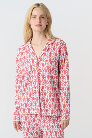 Roller Rabbit Pink Monkey Long Sleeve Polo Pajamas