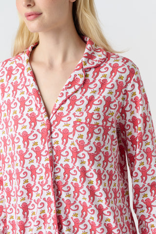 Roller Rabbit Pink Monkey Long Sleeve Polo Pajamas