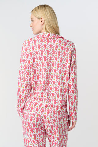 Roller Rabbit Pink Monkey Long Sleeve Polo Pajamas