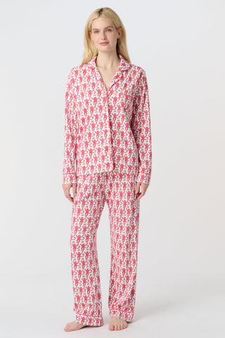 Roller Rabbit Pink Monkey Long Sleeve Polo Pajamas