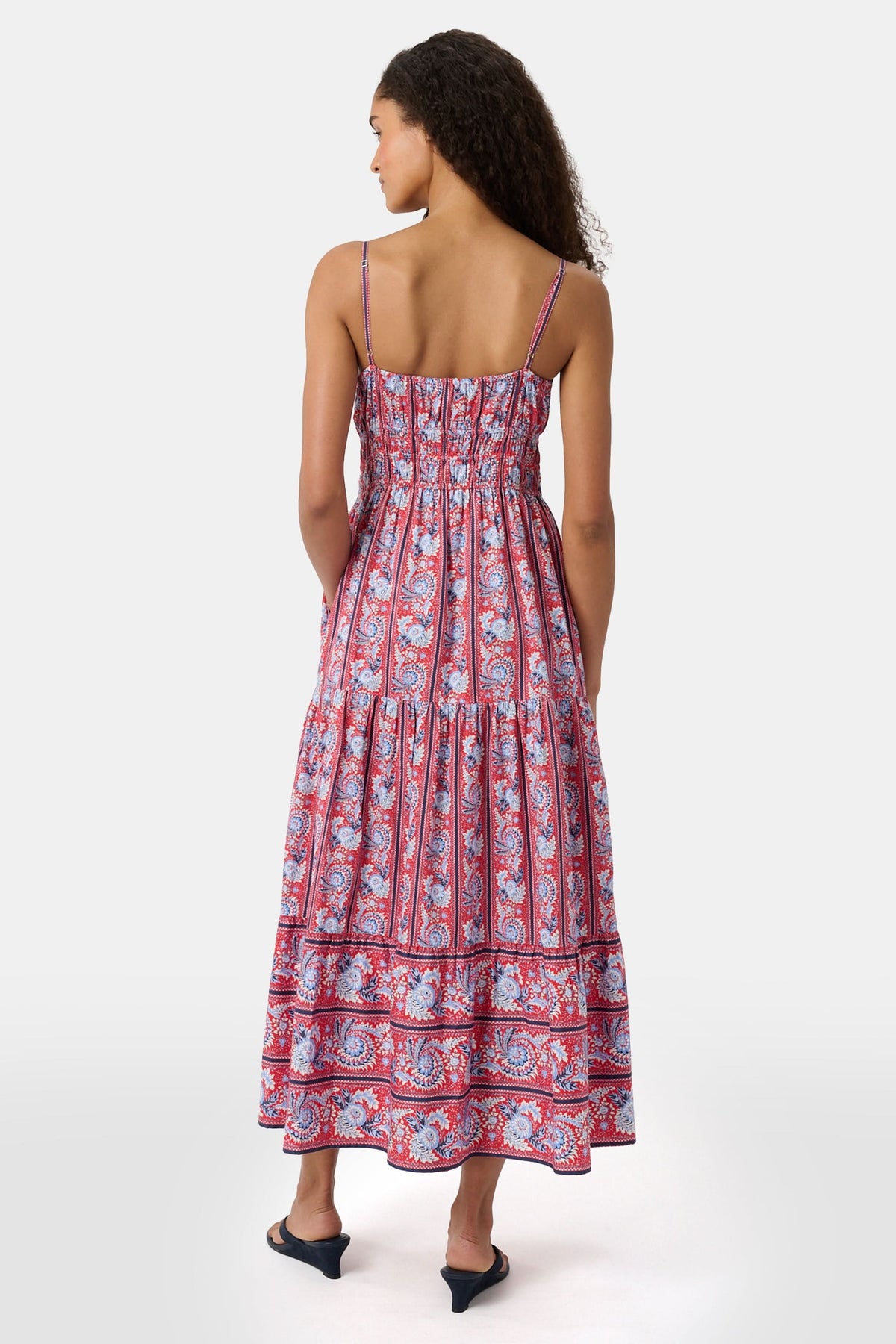 white maxi dress with floral print Open-Back Blue Floral-Print Long White Lace Prom Dress Blue/Print / 6