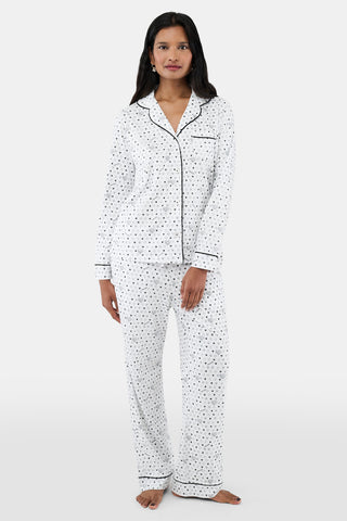 Roller Rabbit Black Quilted Hearts Long Sleeve Polo Pajamas