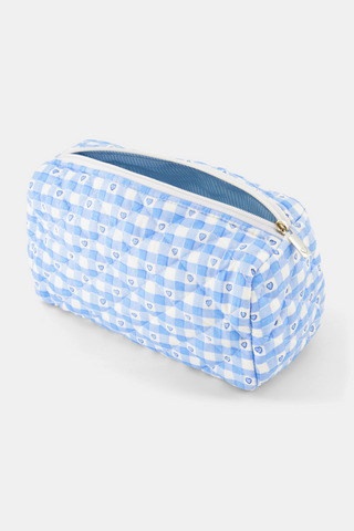 Roller Rabbit Blue Gingham Hearts Quilted Makeup Bag