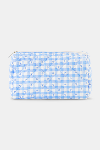 Roller Rabbit Blue Gingham Hearts Quilted Makeup Bag