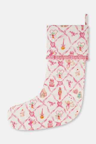 Roller Rabbit Pink Sugarplum Lattice Quilted Ruffle Stocking