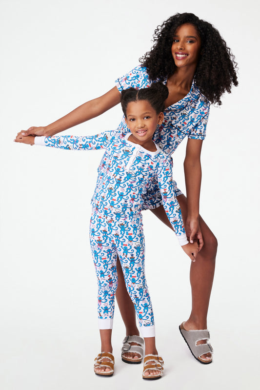 Roller Rabbit Blue Dallas Monkey Polo Pajamas