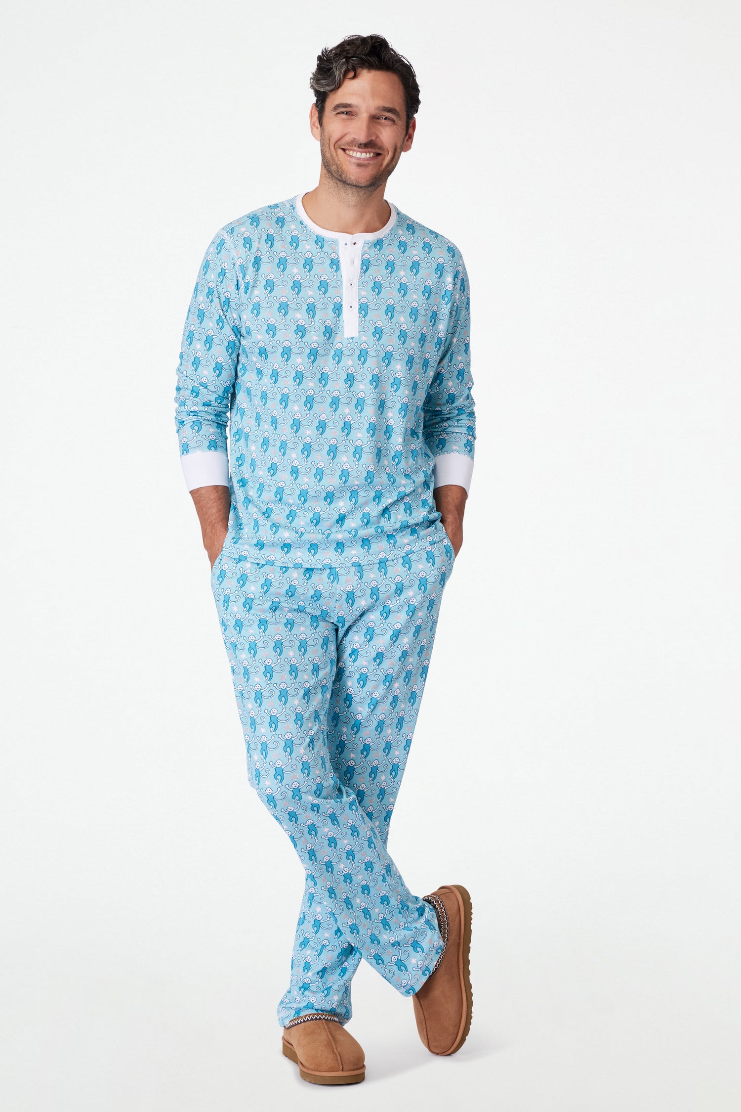 Roller Rabbit Mens Blue Star Monkey Spencer Pajamas