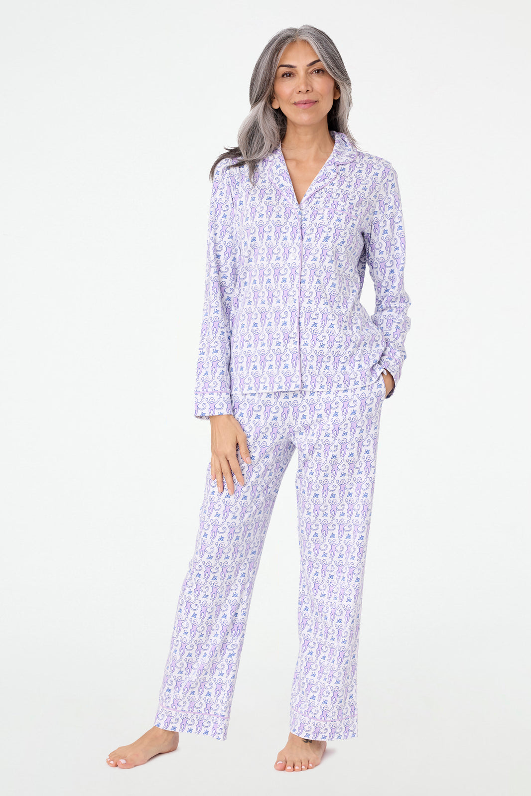 Monkey Long Sleeve Polo Pajamas | Roller Rabbit