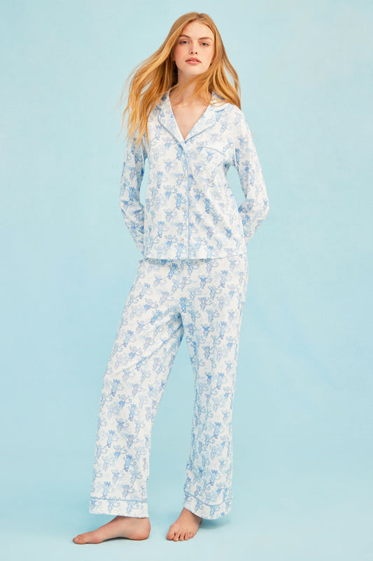 Roller Rabbit Pastiche De Monkey Long Sleeve Polo Pajamas