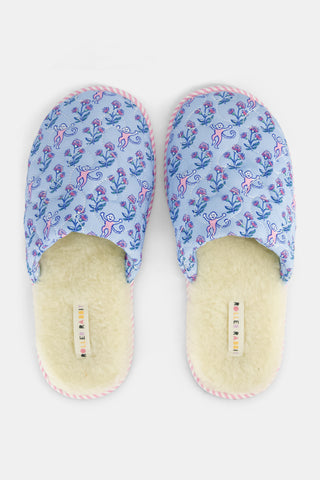 Roller Rabbit Blue Rosa Ditsy Monkey Quilted Slippers