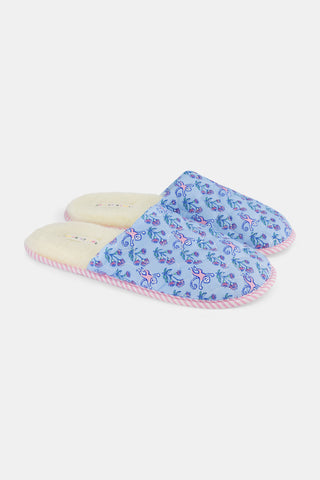 Roller Rabbit Blue Rosa Ditsy Monkey Quilted Slippers